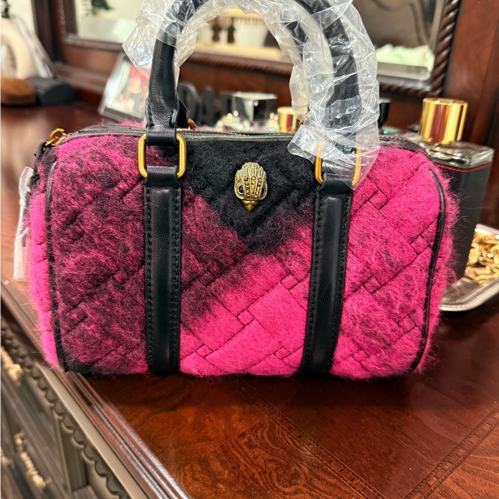 Kurt Geiger Pink and Black Mini Bag with Lace Overlay